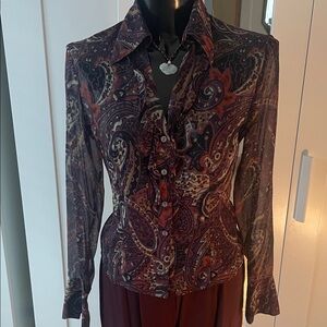 Elegant Paisley Button-Up Blouse.